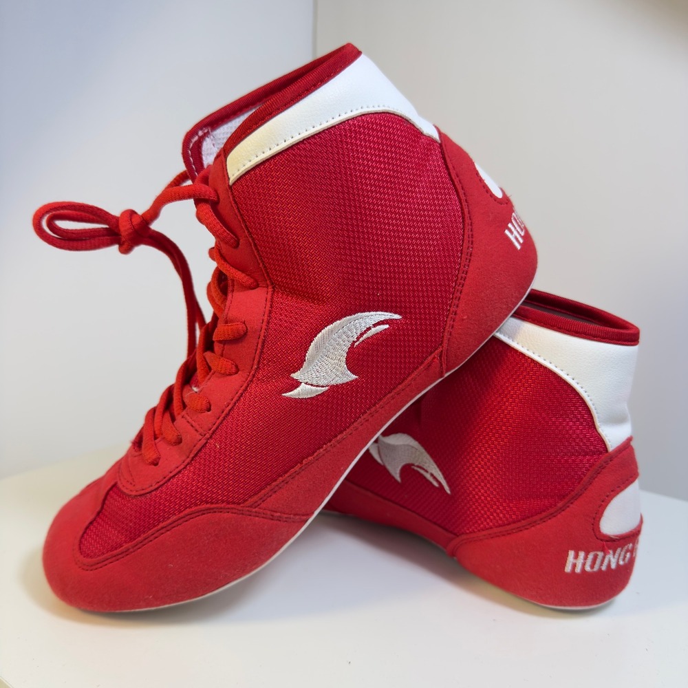 Honggang Wrestling Shoes Mens 6.5 Red High Top Athletic Training Sneakers